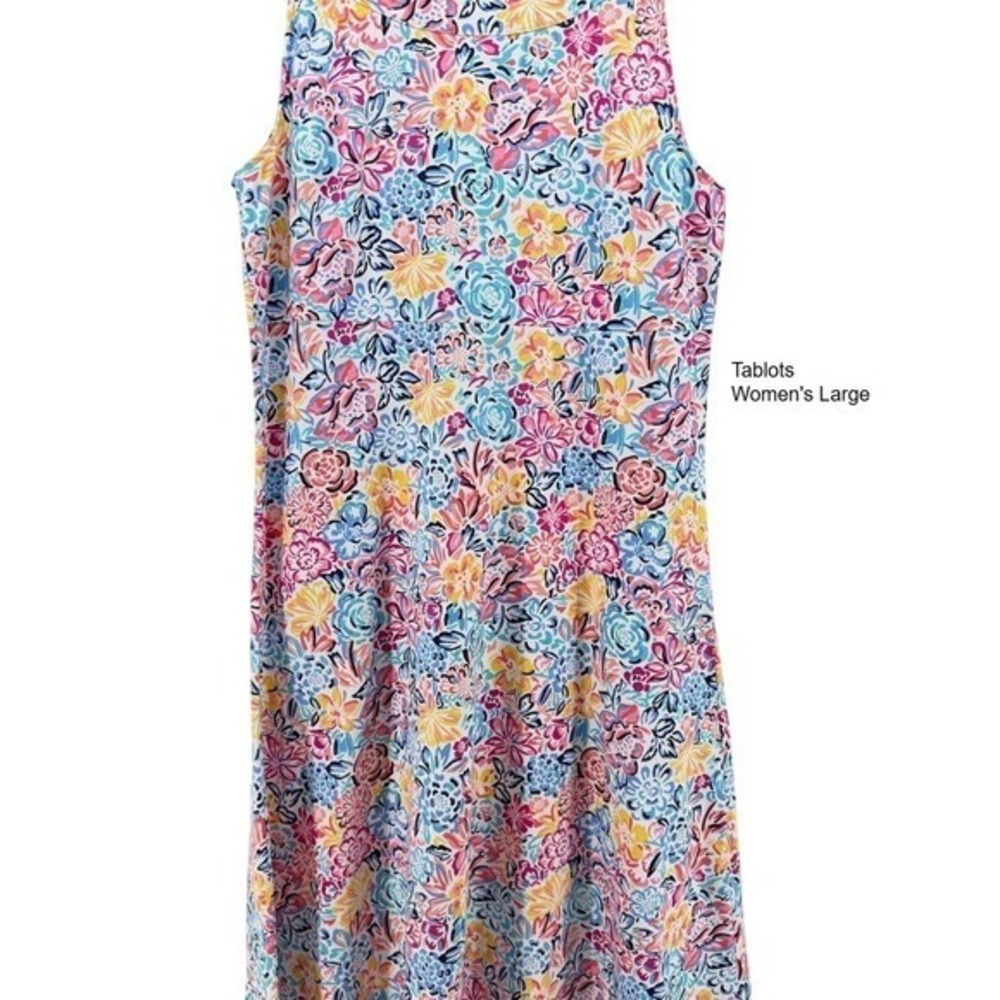 Talbots Womens Large Floral‎ Sleeveless Knit Dress Pink Blue Yellow Cotton Blend